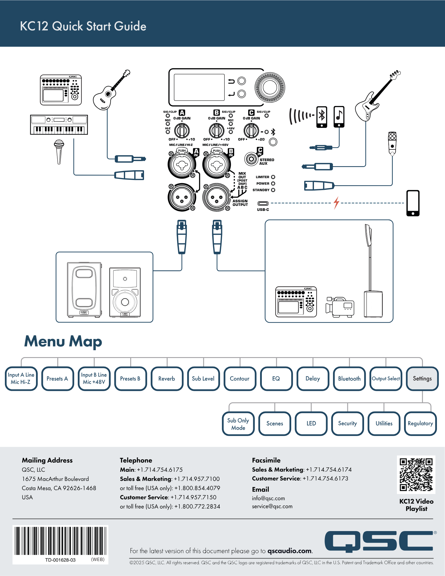 QSC KC12 (白色) 主動式 12 吋三路柱型擴音系統 帶藍牙功能 / Column speaker