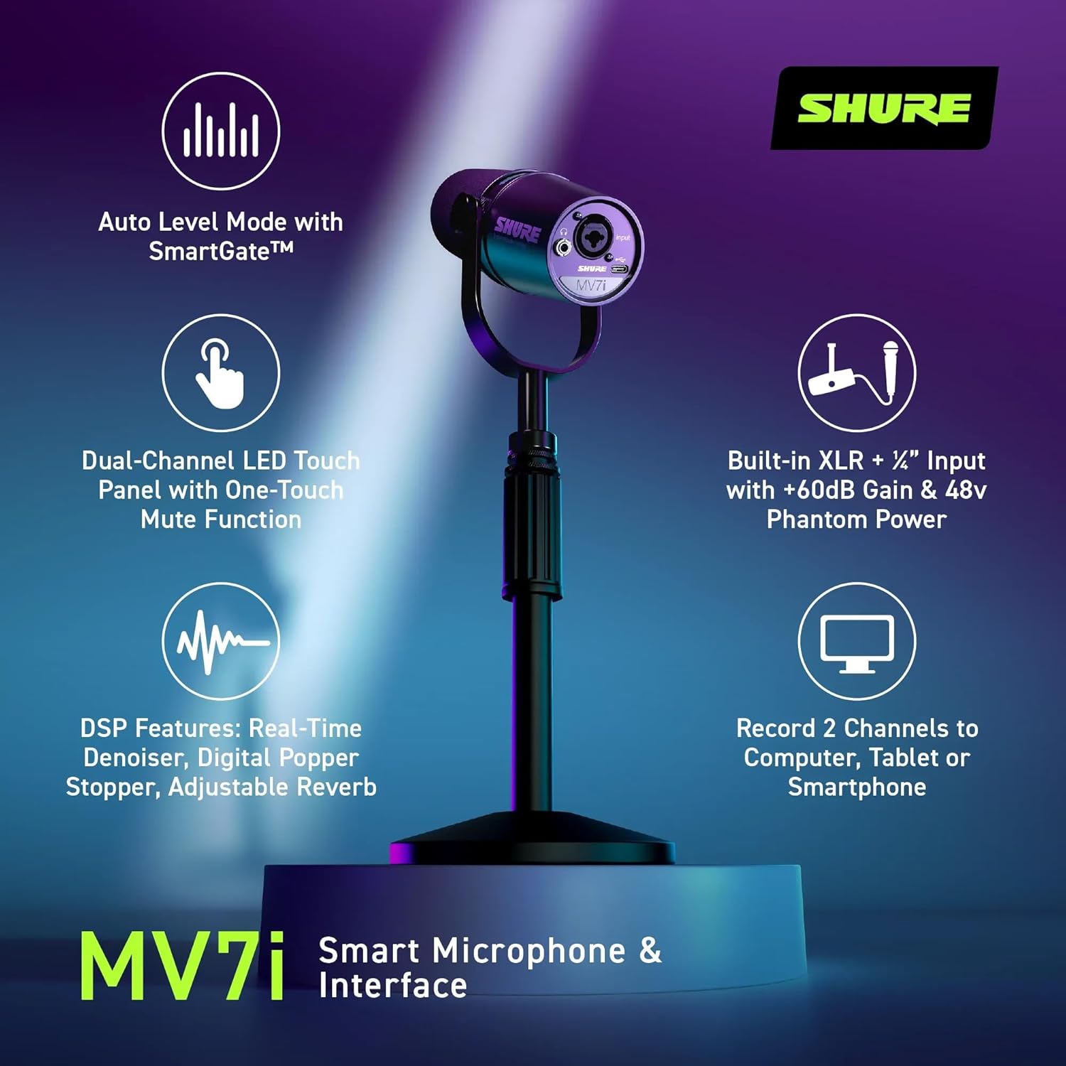 Shure MV7i 智能雙通道錄音咪高峰