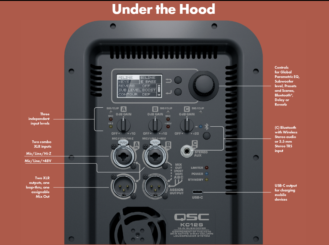 QSC KC12 (白色) 主動式 12 吋三路柱型擴音系統 帶藍牙功能 / Column speaker