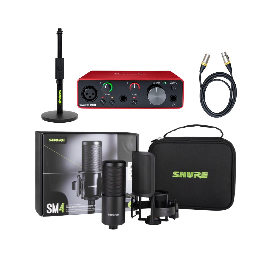 【家庭錄音套裝】Shure SM4 Studio Kit + Focusrite Scarlett Solo 錄音介面 + Shure SH-DESKTOP1 mic stand + 咪線