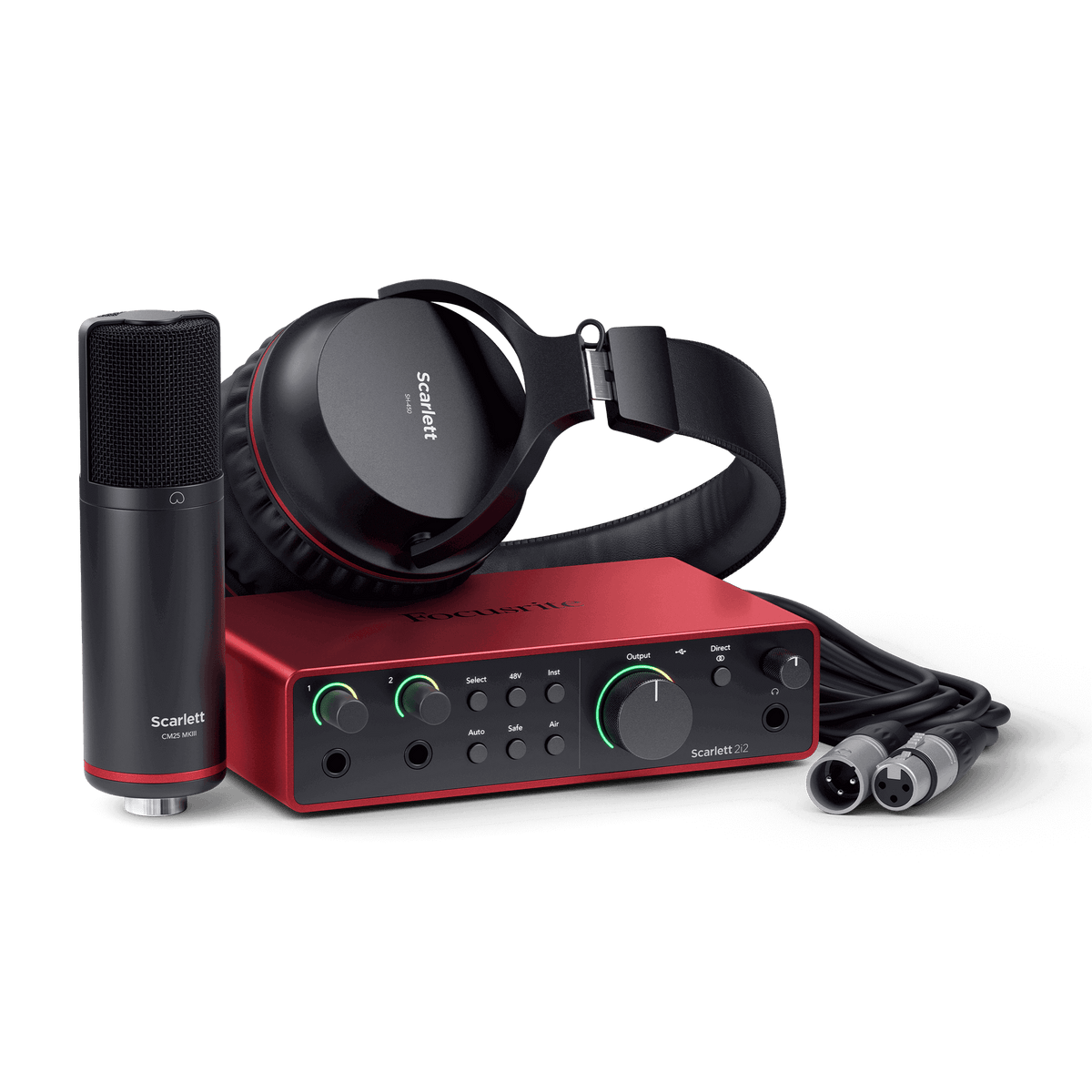Focusrite Scarlett 2i2 Studio 第 4 代錄音套裝，包括咪高峰、音效介面及耳機