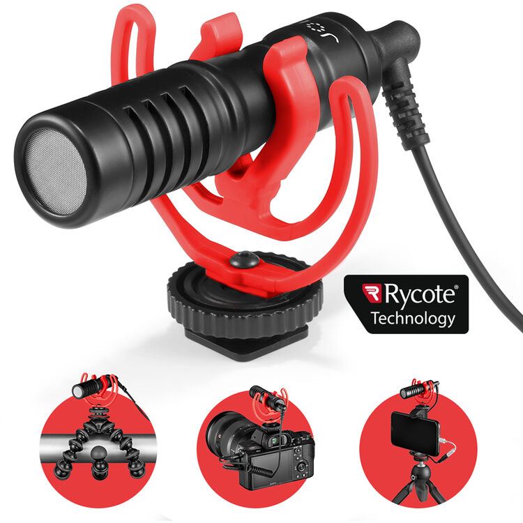 JOBY Wavo Mobile 移動型緊湊式相機麥克風，配備 Rycote 懸吊架 (JBO1643-BWW)
