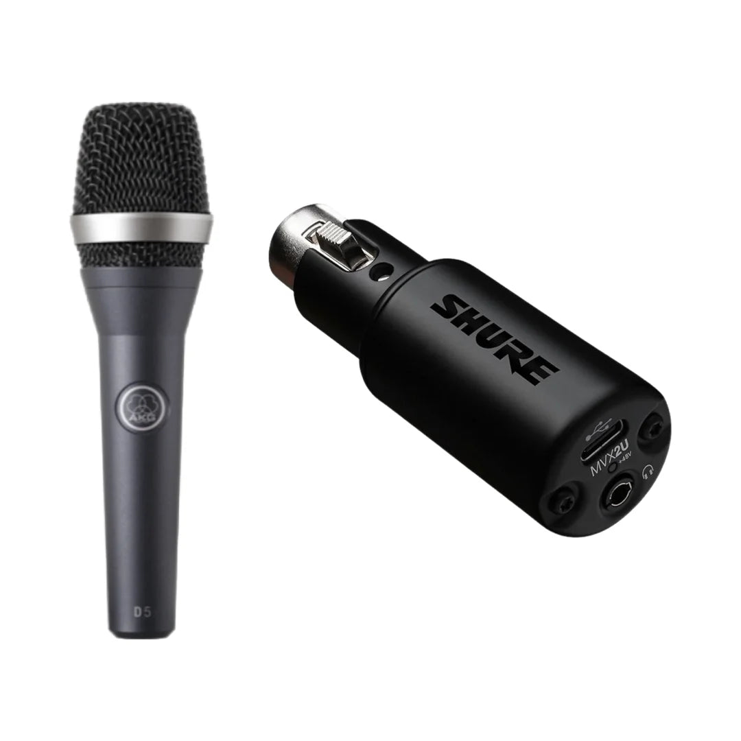 單人電腦錄音套裝: AKG D5 人聲咪 + Shure MVX2U audio interface