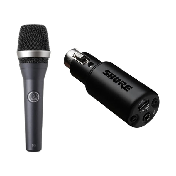 單人電腦錄音套裝: AKG D5 人聲咪 + Shure MVX2U audio interface