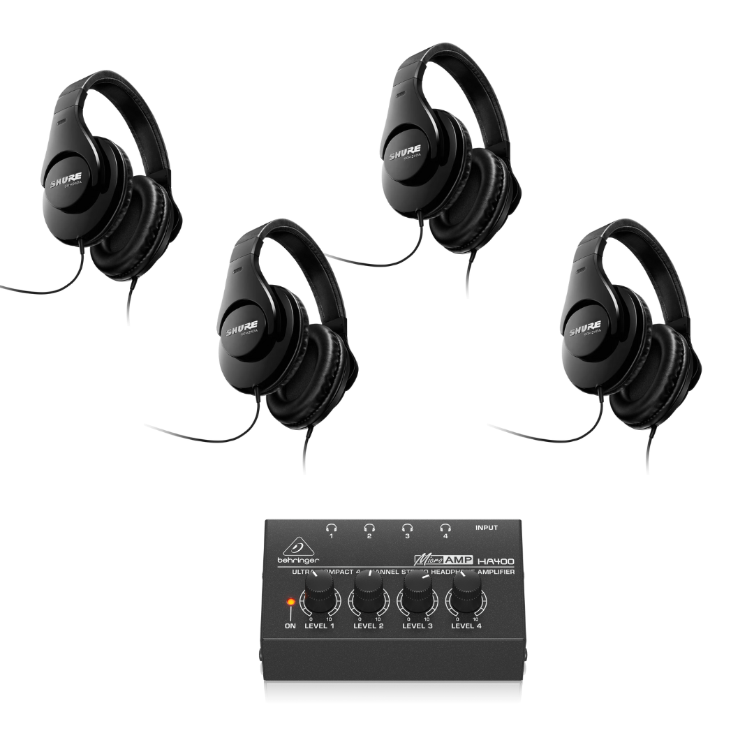 [樂隊 同步返聼套裝] : Shure SRH240A 耳機 x 4 + Behringer HA400 耳機放大器 x 1