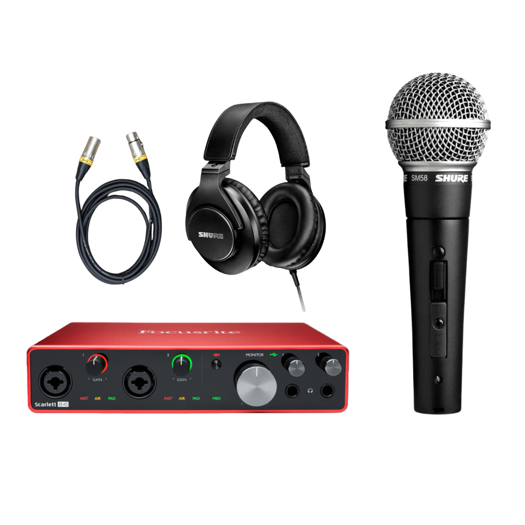 【專業錄音室套裝】Focusrite 8i6 G3 + Shure SM58 microphone + 3米 XLR 音頻線 + Shure SRH440A 耳機套裝