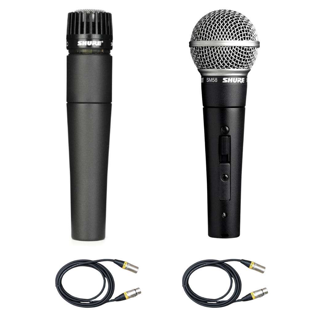 樂隊套裝: Shure SM58-S 人聲咪 + Shure SM57 樂器咪 + XLR cable (2條)